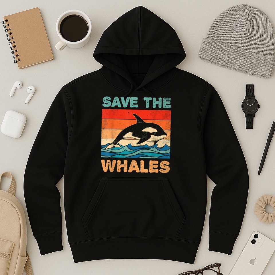 Save The Whales Retro Vintage Orca Whale Hoodie