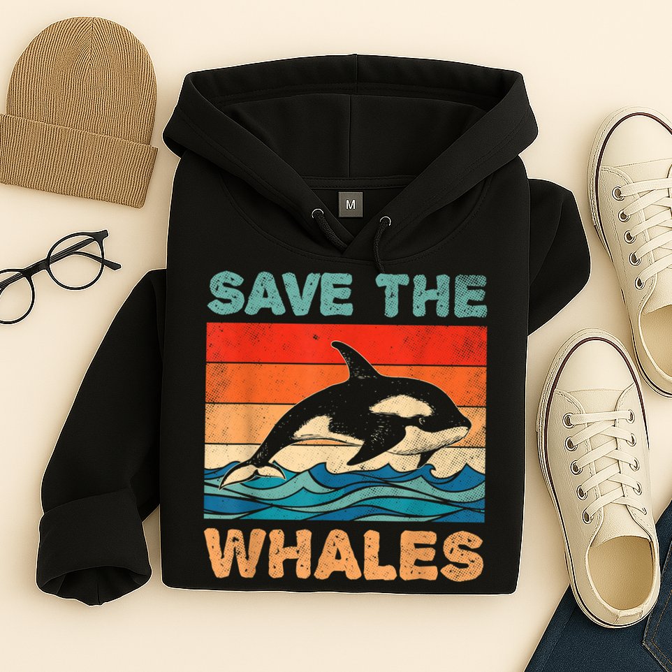 Save The Whales Retro Vintage Orca Whale Hoodie