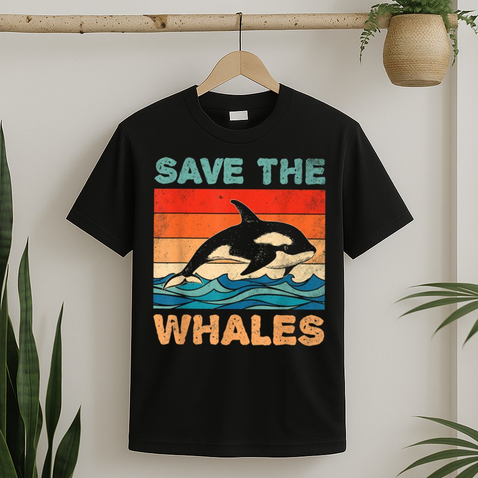 Save The Whales Retro Vintage Orca Whale T-Shirt