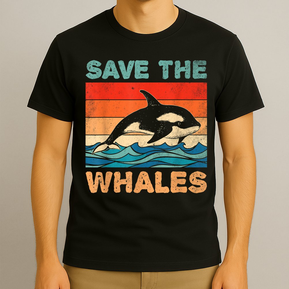 Save The Whales Retro Vintage Orca Whale T-Shirt