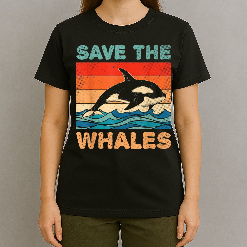 Save The Whales Retro Vintage Orca Whale T-Shirt