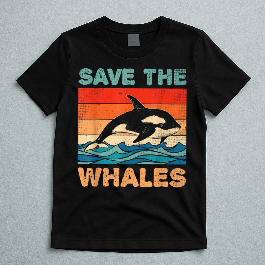 Save The Whales Retro Vintage Orca Whale T-Shirt