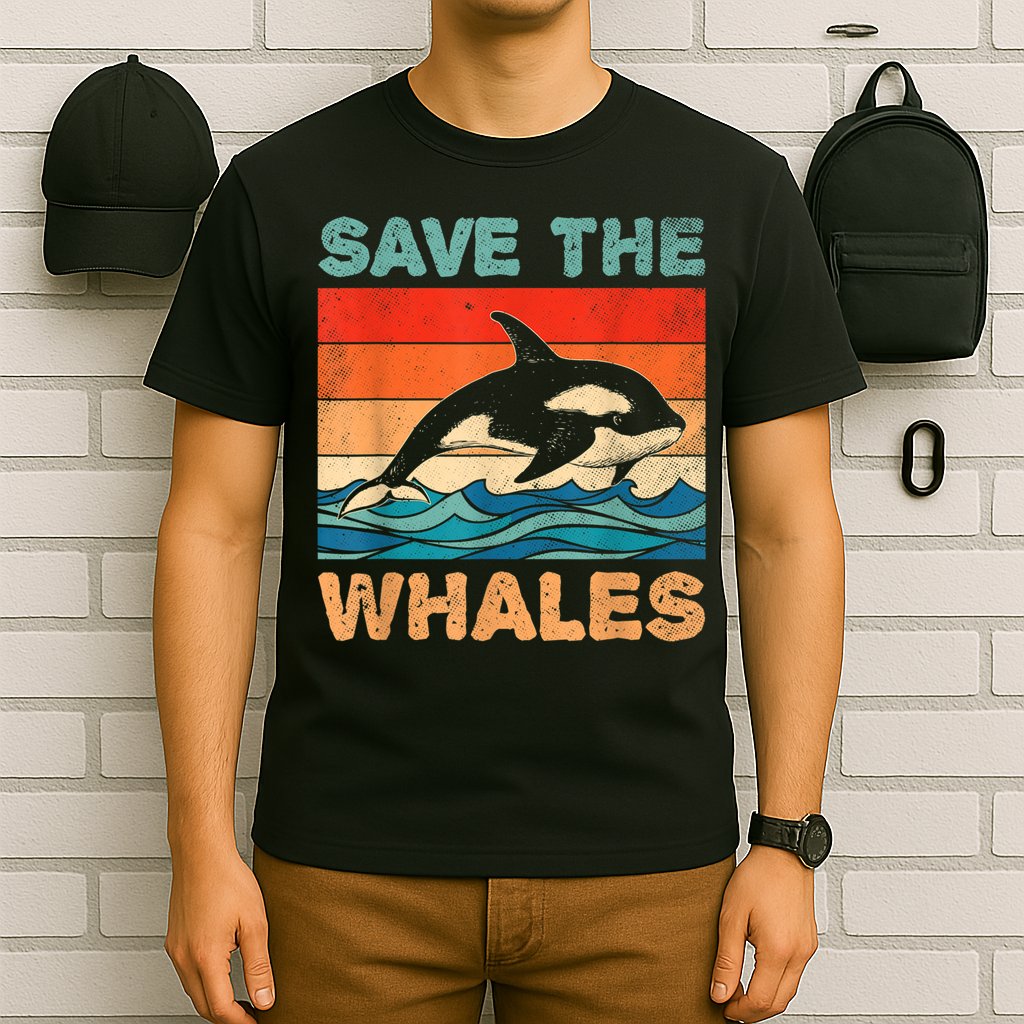Save The Whales Retro Vintage Orca Whale T-Shirt