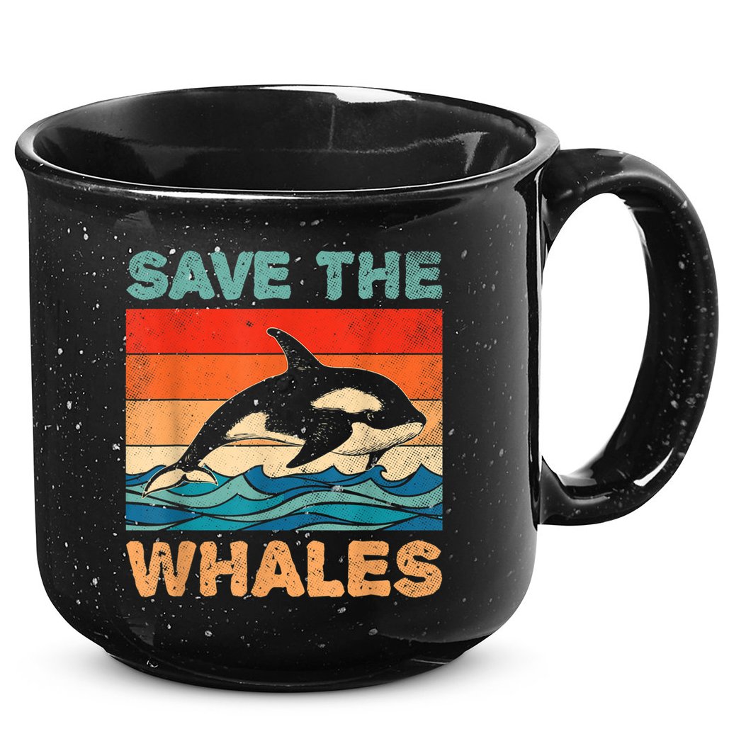 Save The Whales Retro Vintage Orca Whale 15oz Campfire Ceramic Mug