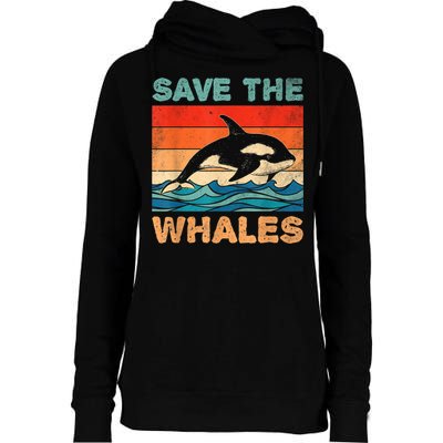Save The Whales Retro Vintage Orca Whale Womens Funnel Neck Pullover Hood