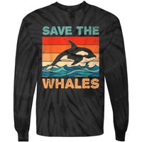 Save The Whales Retro Vintage Orca Whale Tie-Dye Long Sleeve Shirt