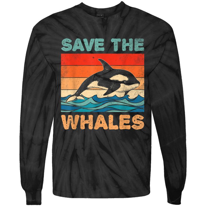 Save The Whales Retro Vintage Orca Whale Tie-Dye Long Sleeve Shirt