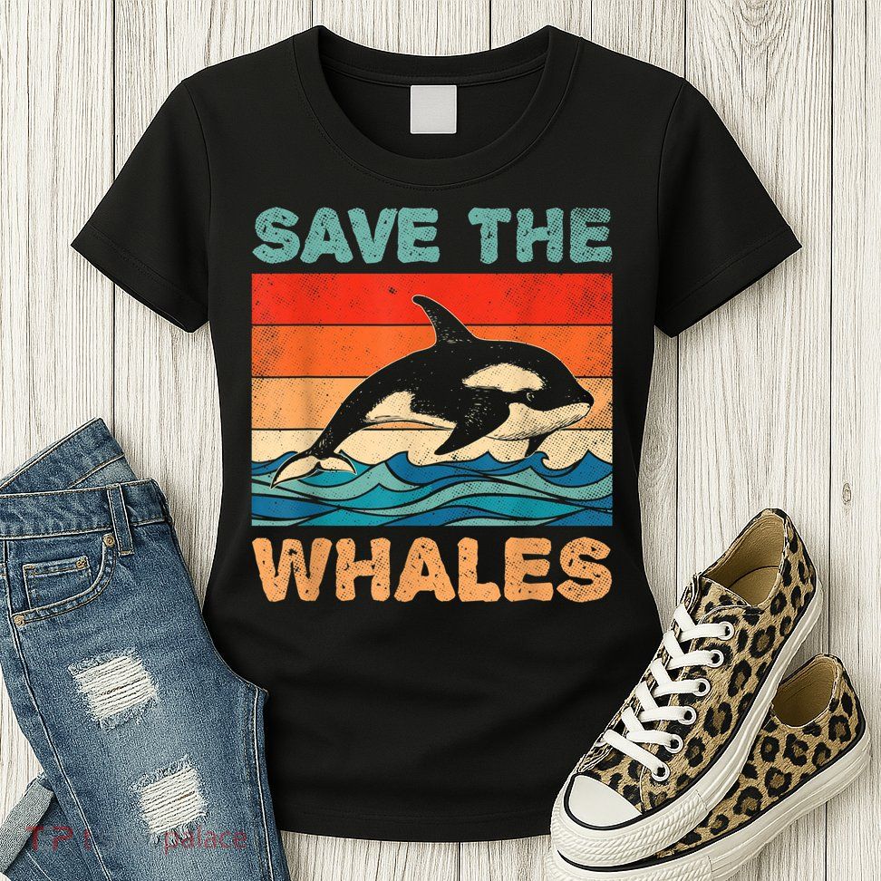Save The Whales Retro Vintage Orca Whale Womens T-Shirt