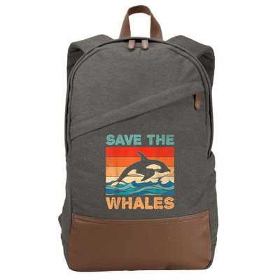Save The Whales Retro Vintage Orca Whale Cotton Canvas Backpack