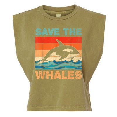 Save The Whales Retro Vintage Orca Whale Garment-Dyed Women's Muscle Tee