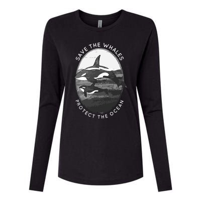 Save The Whales: Protect The Ocean Orca Killer Whales Womens Cotton Relaxed Long Sleeve T-Shirt