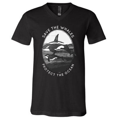 Save The Whales: Protect The Ocean Orca Killer Whales V-Neck T-Shirt