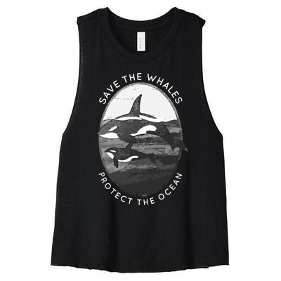 Save The Whales: Protect The Ocean Orca Killer Whales Women's Racerback Cropped Tank