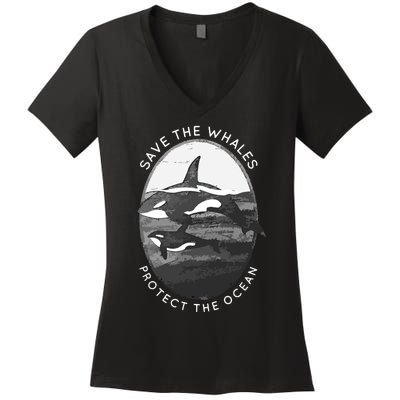 Save The Whales: Protect The Ocean Orca Killer Whales Women's V-Neck T-Shirt