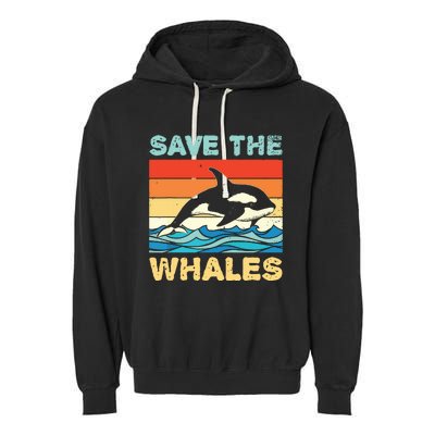 Save The Whales Retro Vintage Orca Whale Garment-Dyed Fleece Hoodie