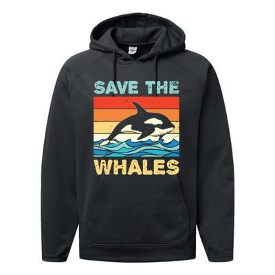 Save The Whales Retro Vintage Orca Whale Performance Fleece Hoodie