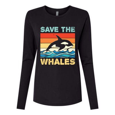 Save The Whales Retro Vintage Orca Whale Womens Cotton Relaxed Long Sleeve T-Shirt