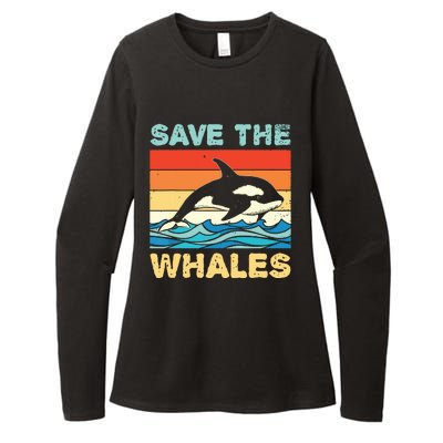 Save The Whales Retro Vintage Orca Whale Womens CVC Long Sleeve Shirt