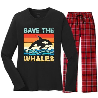 Save The Whales Retro Vintage Orca Whale Women's Long Sleeve Flannel Pajama Set 