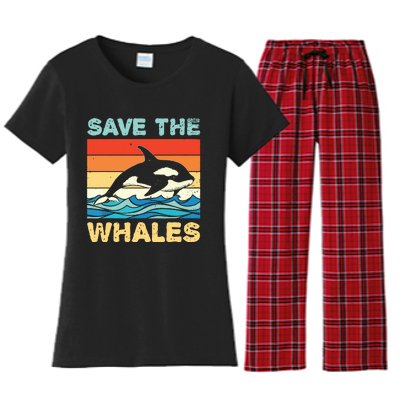 Save The Whales Retro Vintage Orca Whale Women's Flannel Pajama Set