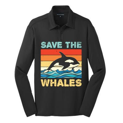 Save The Whales Retro Vintage Orca Whale Silk Touch Performance Long Sleeve Polo