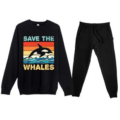 Save The Whales Retro Vintage Orca Whale Premium Crewneck Sweatsuit Set