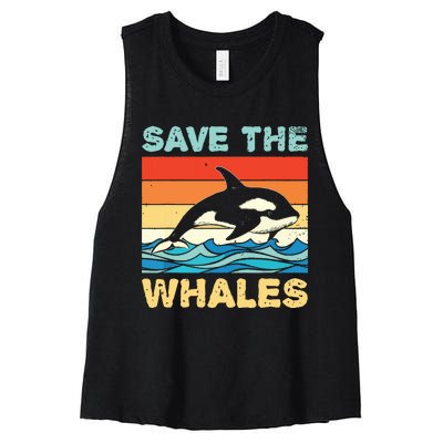 Save The Whales Retro Vintage Orca Whale Women's Racerback Cropped Tank