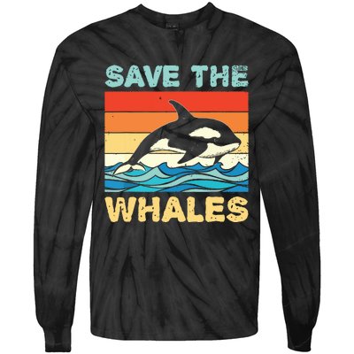 Save The Whales Retro Vintage Orca Whale Tie-Dye Long Sleeve Shirt