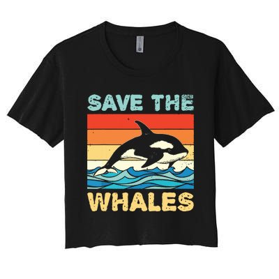 Save The Whales Retro Vintage Orca Whale Women's Crop Top Tee