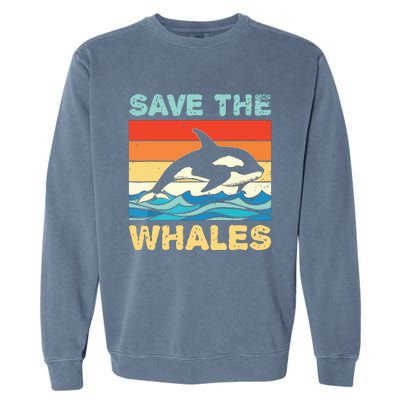 Save The Whales Retro Vintage Orca Whale Garment-Dyed Sweatshirt