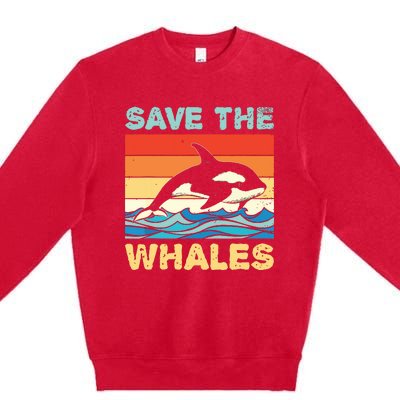 Save The Whales Retro Vintage Orca Whale Premium Crewneck Sweatshirt