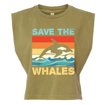 Save The Whales Retro Vintage Orca Whale Garment-Dyed Women's Muscle Tee