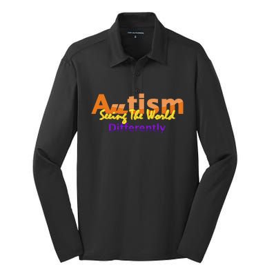 Seeing The World Differently Autism Awareness Gift Silk Touch Performance Long Sleeve Polo