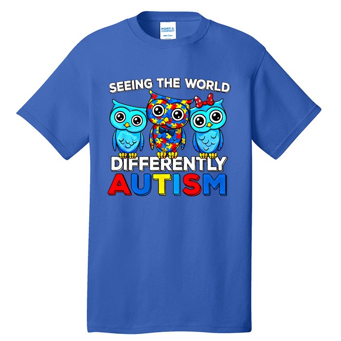 Seeing The World Differently Autism Owl Gift Tall T-Shirt