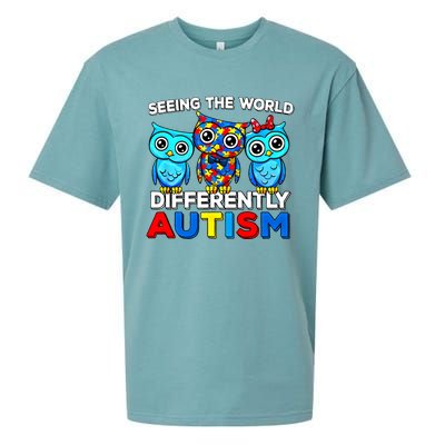 Seeing The World Differently Autism Owl Gift Sueded Cloud Jersey T-Shirt