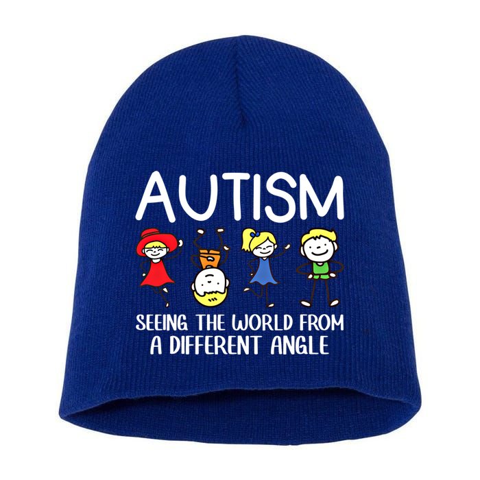 Seeing The World From A Different Angle Autism Awareness Day Gift Short Acrylic Beanie