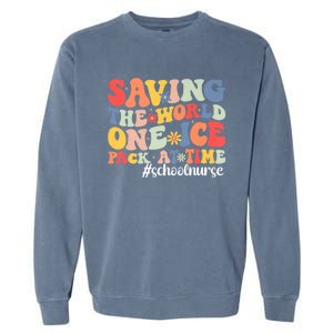 Saving The World One Ice Pack At Time Groovy School Nurse Cool Gift Garment-Dyed Sweatshirt