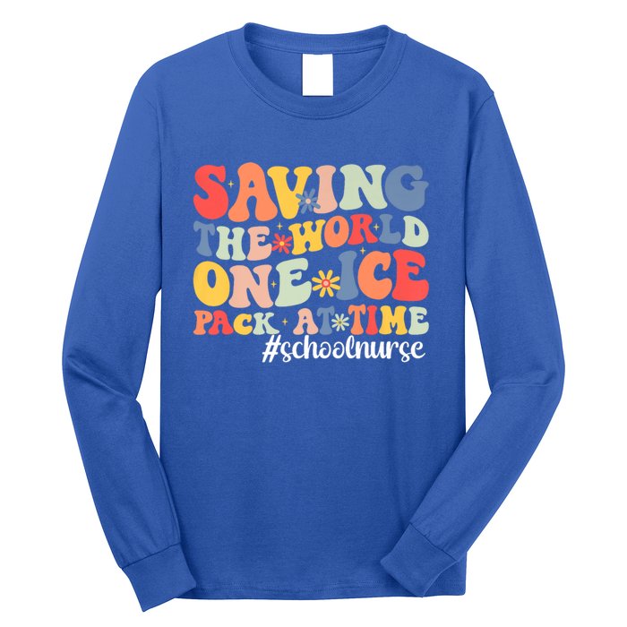 Saving The World One Ice Pack At Time Groovy School Nurse Cool Gift Long Sleeve Shirt