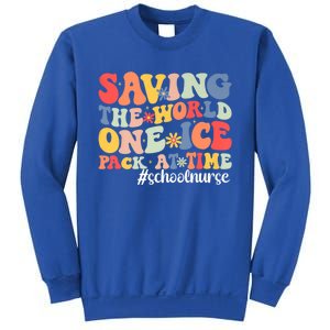 Saving The World One Ice Pack At Time Groovy School Nurse Cool Gift Sweatshirt