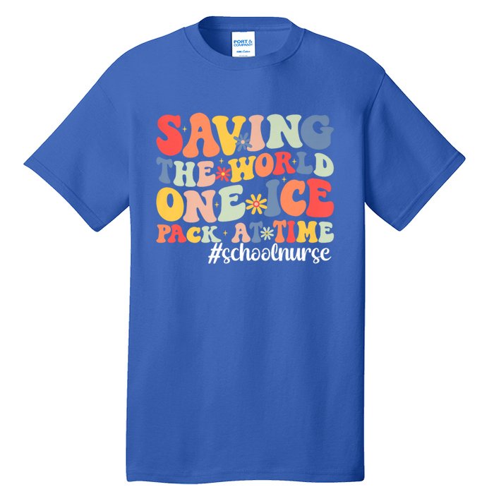 Saving The World One Ice Pack At Time Groovy School Nurse Cool Gift Tall T-Shirt