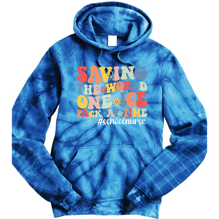 Saving The World One Ice Pack At Time Groovy School Nurse Cool Gift Tie Dye Hoodie