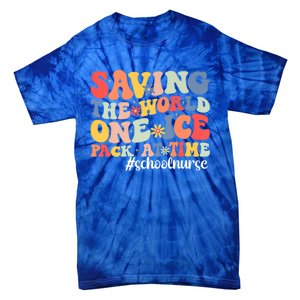 Saving The World One Ice Pack At Time Groovy School Nurse Cool Gift Tie-Dye T-Shirt