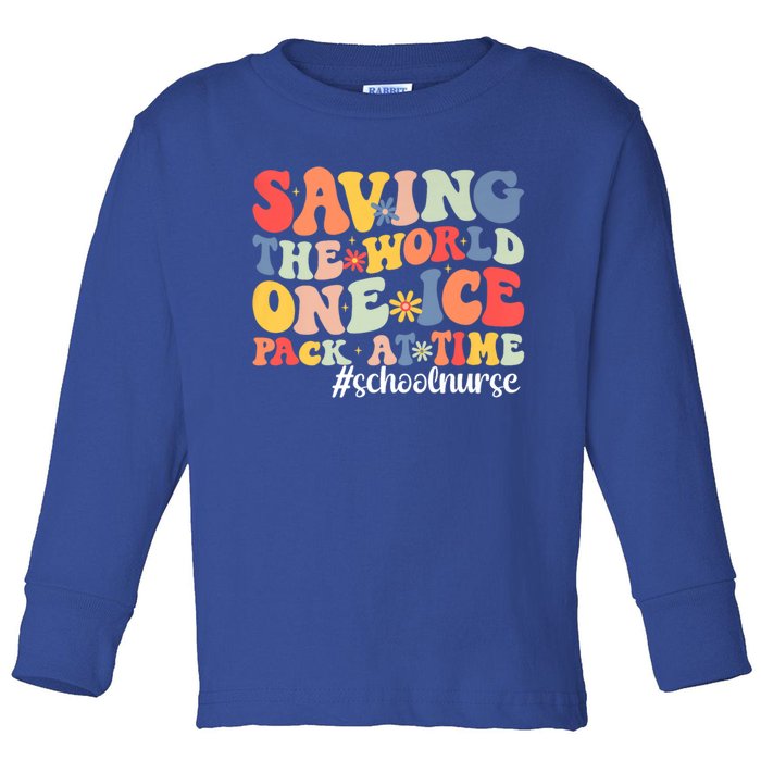 Saving The World One Ice Pack At Time Groovy School Nurse Cool Gift Toddler Long Sleeve Shirt