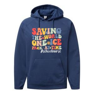 Saving The World One Ice Pack At Time Groovy School Nurse Cool Gift Performance Fleece Hoodie