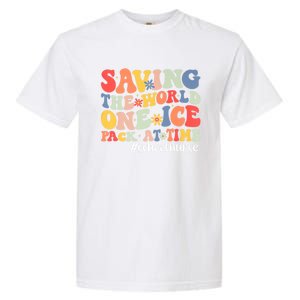 Saving The World One Ice Pack At Time Groovy School Nurse Cool Gift Garment-Dyed Heavyweight T-Shirt