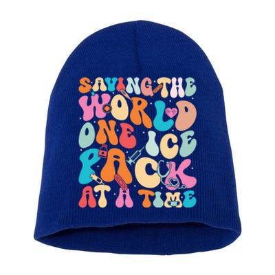 Saving The World One Ice Pack At Time School Nurse Week Great Gift Short Acrylic Beanie