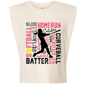 Softball Typography Word Art Funny Batter Pitcher Catcher Garment-Dyed Women's Muscle Tee