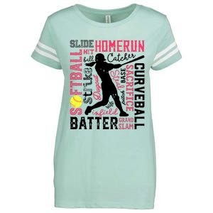 Softball Typography Word Art Funny Batter Pitcher Catcher Enza Ladies Jersey Football T-Shirt