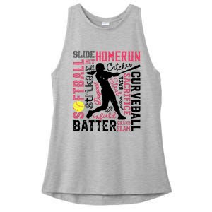 Softball Typography Word Art Funny Batter Pitcher Catcher Ladies PosiCharge Tri-Blend Wicking Tank