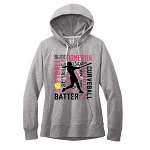 Softball Typography Word Art Funny Batter Pitcher Catcher Women's Fleece Hoodie